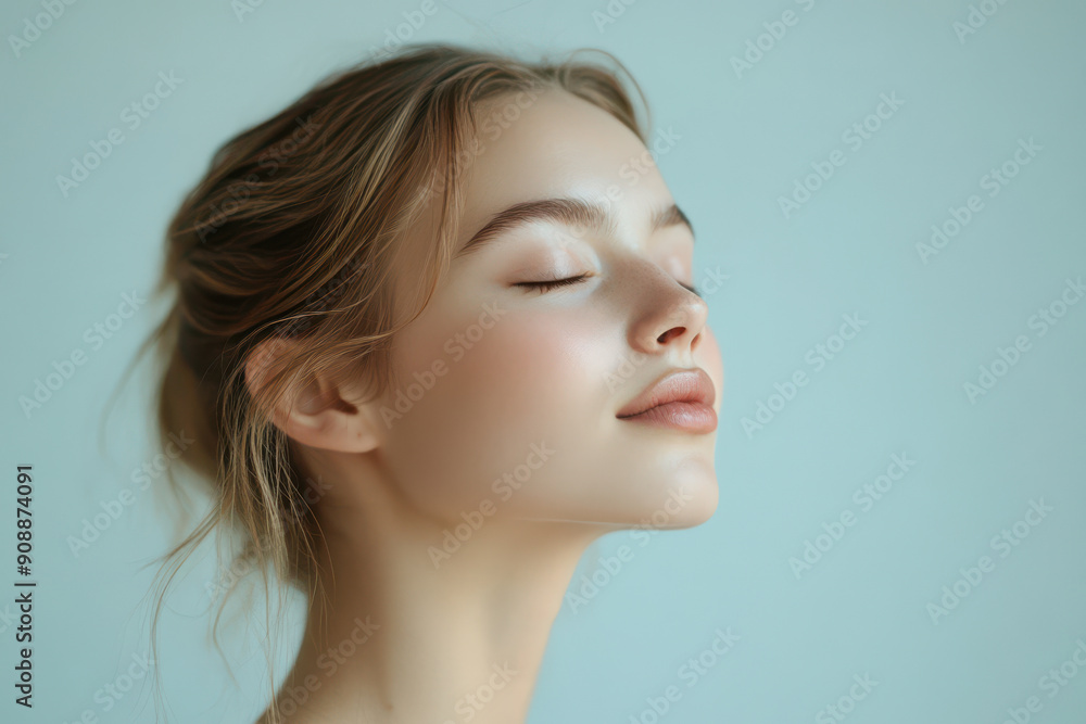 A close up of a girl's face with her eyes closed A close up of a girl's face with her eyes closed