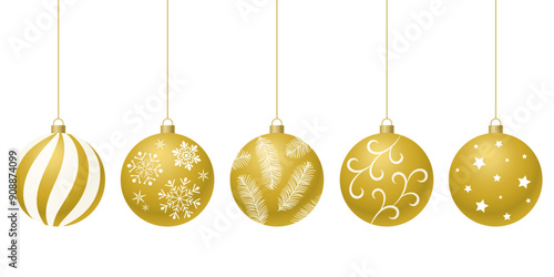 金のクリスマスオーナメントセット_ベクターイラスト