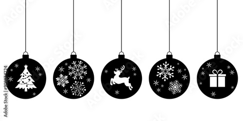 黒のシンプルなクリスマスオーナメント_ベクターイラスト