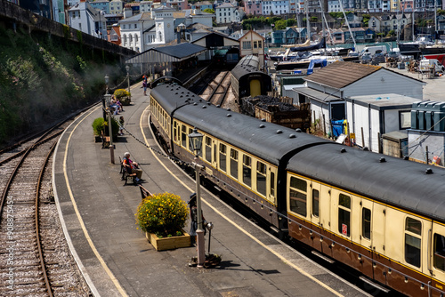 Railway carriages at Kingswear station on the Dartmouth Steam Railway