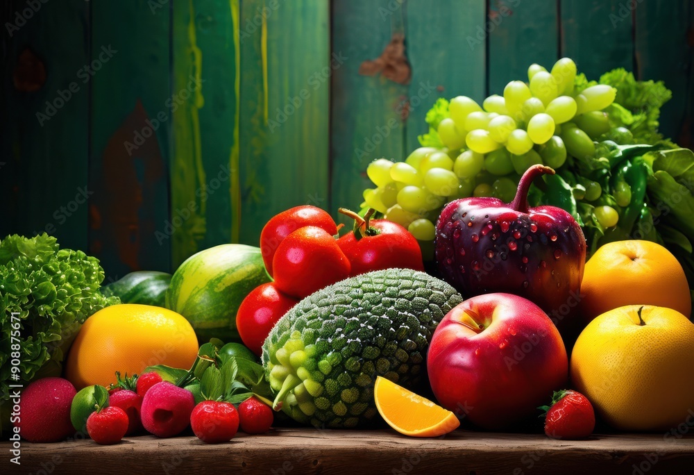 vibrant showcase colorful fresh fruits vegetables lively arrangement rustic wooden table, organic, produce, market, healthy, nature, farm, garden, display vibrant showcase colorful fresh fruits vegetables lively arrangement rustic wooden table, organic, produce, market, healthy, nature, farm, garden, display