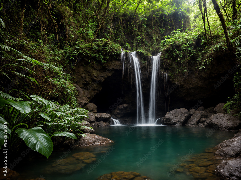 Beautiful jungle landscape with waterfall and iidyllic pond Beautiful jungle landscape with waterfall and iidyllic pond
