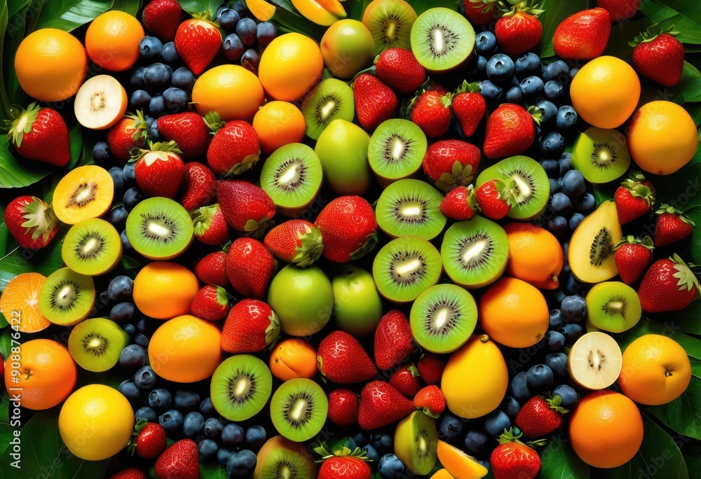 vibrant aerial perspective colorful fruit display showcasing variety fresh fruits arranged eye catching pattern, angle, arrangement, berry, citrus, colors vibrant aerial perspective colorful fruit display showcasing variety fresh fruits arranged eye catching pattern, angle, arrangement, berry, citrus, colors