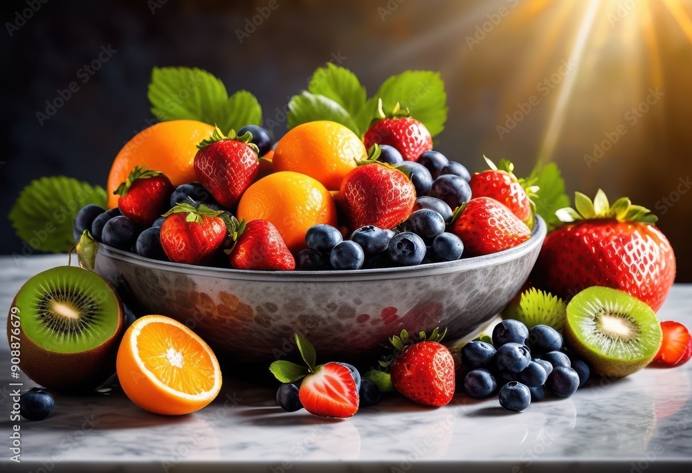 elegant arrangement fresh seasonal fruits polished marble surface showcasing vibrant colors textures, apples, oranges, bananas, grapes, berries, kiwi elegant arrangement fresh seasonal fruits polished marble surface showcasing vibrant colors textures, apples, oranges, bananas, grapes, berries, kiwi