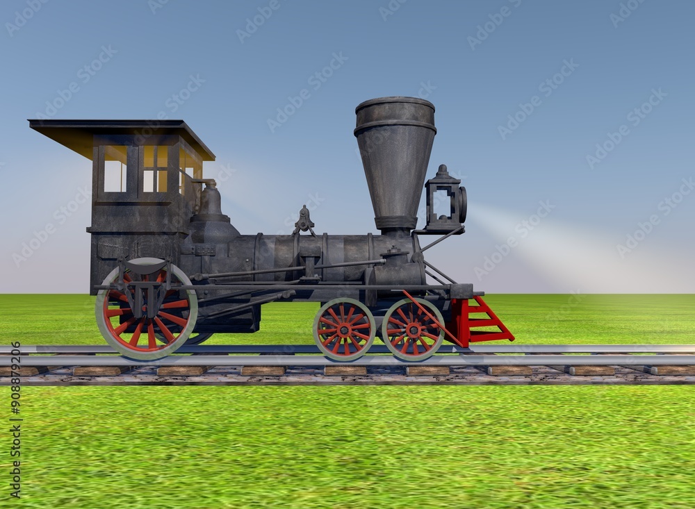 Obraz premium 3D rendering, ancient steam train locomotive.