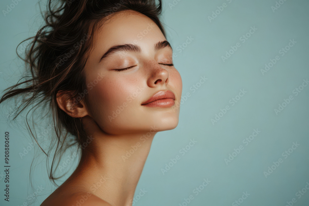 A close up of a girl's face with her eyes closed A close up of a girl's face with her eyes closed