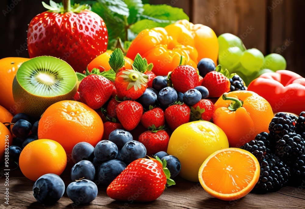 vibrant food display featuring bright fresh fruits colorful vegetables eye catching arrangement, healthy, organic, produce, natural, harvest, market vibrant food display featuring bright fresh fruits colorful vegetables eye catching arrangement, healthy, organic, produce, natural, harvest, market