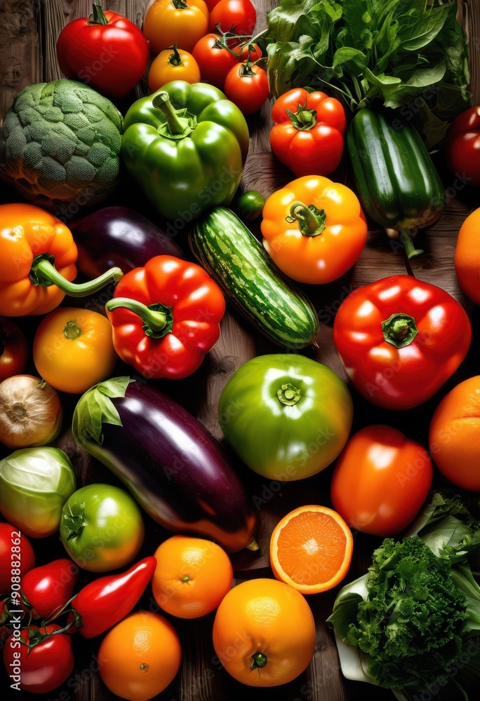 vibrant close fresh fruits vegetables displayed rustic wooden surface creating colorful natural arrangement, healthy, organic, produce, market, red, green vibrant close fresh fruits vegetables displayed rustic wooden surface creating colorful natural arrangement, healthy, organic, produce, market, red, green