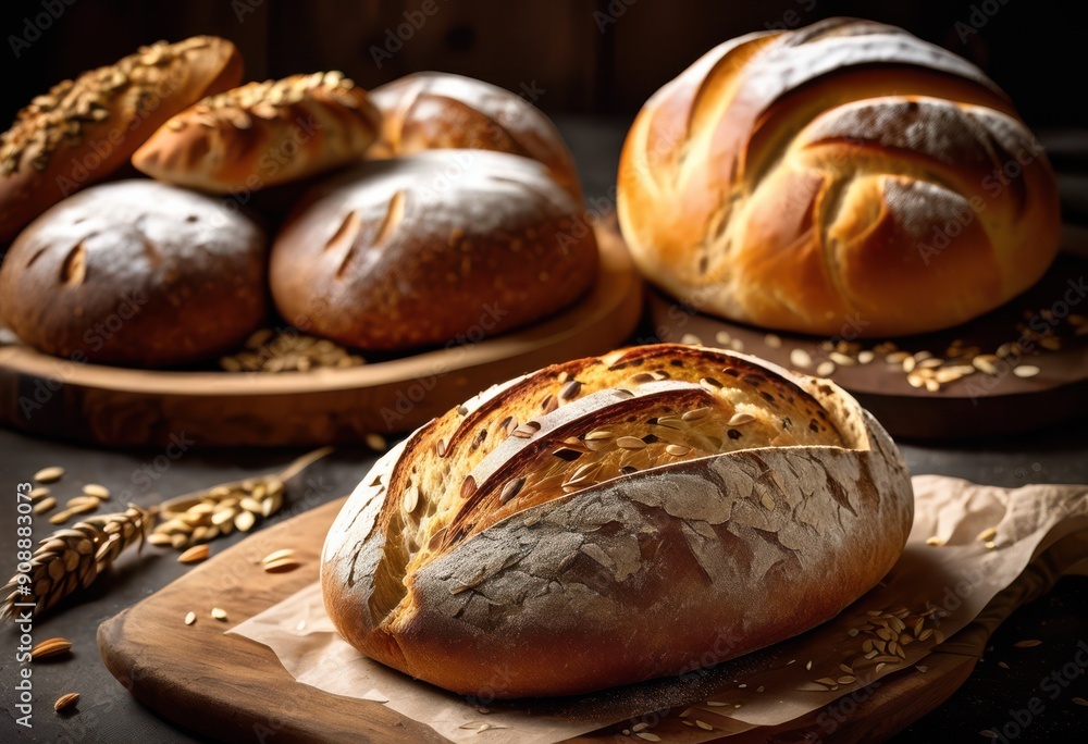 artisan handcrafted bread beautifully displayed rustic stone platter textured surface natural colors, loaf, crust, homemade, baking, oven, ingredients, grain artisan handcrafted bread beautifully displayed rustic stone platter textured surface natural colors, loaf, crust, homemade, baking, oven, ingredients, grain
