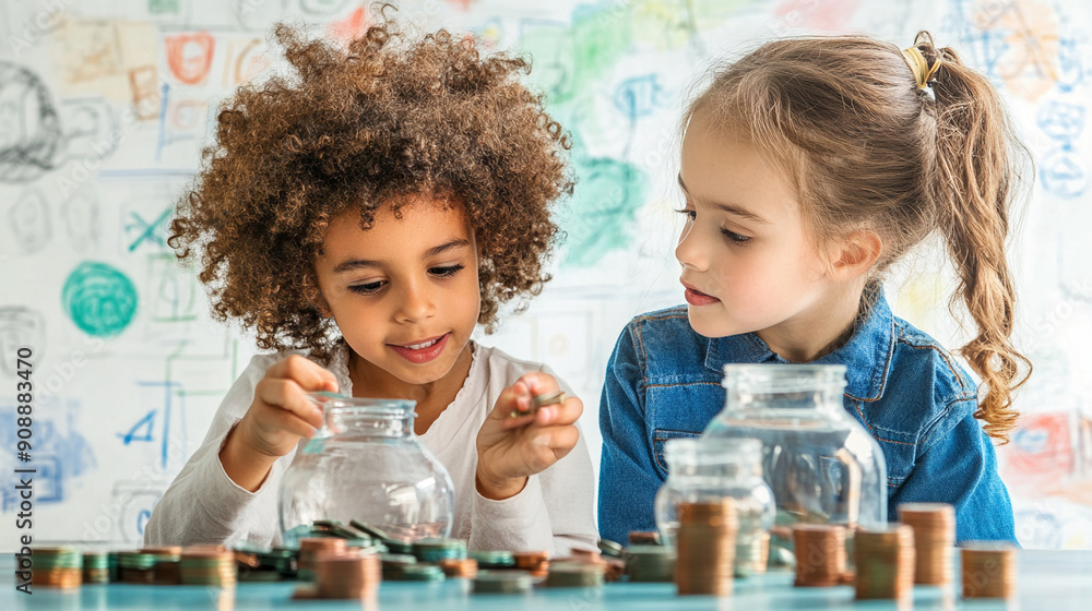 Kids learning about compound interest. Kids learning about compound interest.