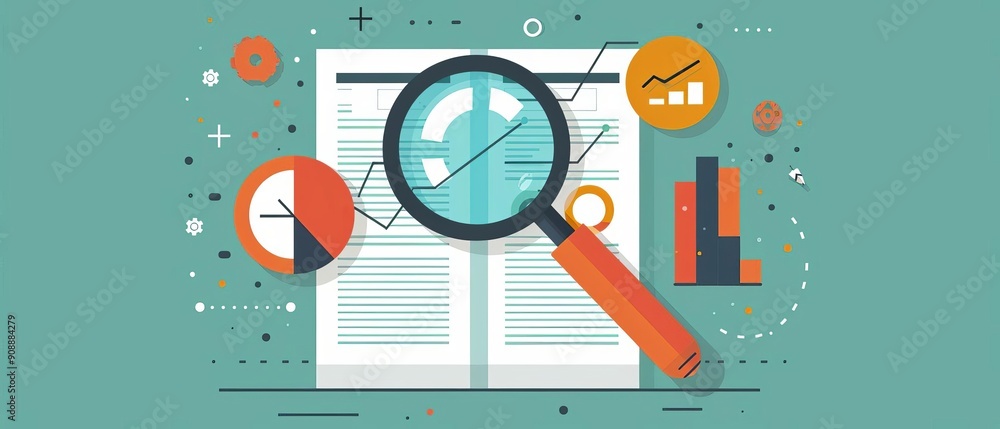 Fototapeta premium Project audit report, compliance and findings, flat design illustration