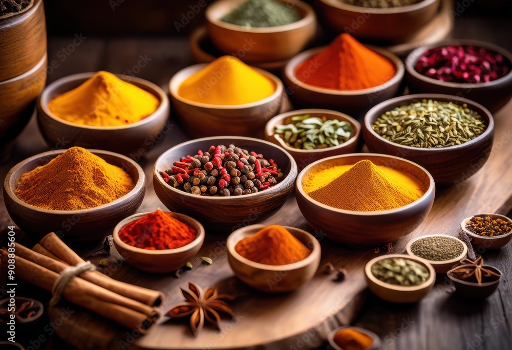 artfully arranged spices elegant natural wooden containers showcasing diverse colors textures culinary enthusiasts, herbs, seasoning, seasonings, flavor, flavors artfully arranged spices elegant natural wooden containers showcasing diverse colors textures culinary enthusiasts, herbs, seasoning, seasonings, flavor, flavors