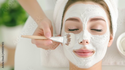 Woman Applying Face Mask for Facial Treatment and Beauty Relaxation. Enjoying a Spa Day with a Refreshing Skincare Routine and Pampering Self-Care