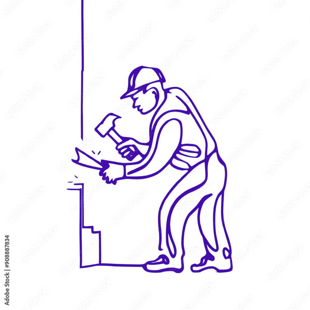 Fototapeta premium A man is working doodling lines illustration.