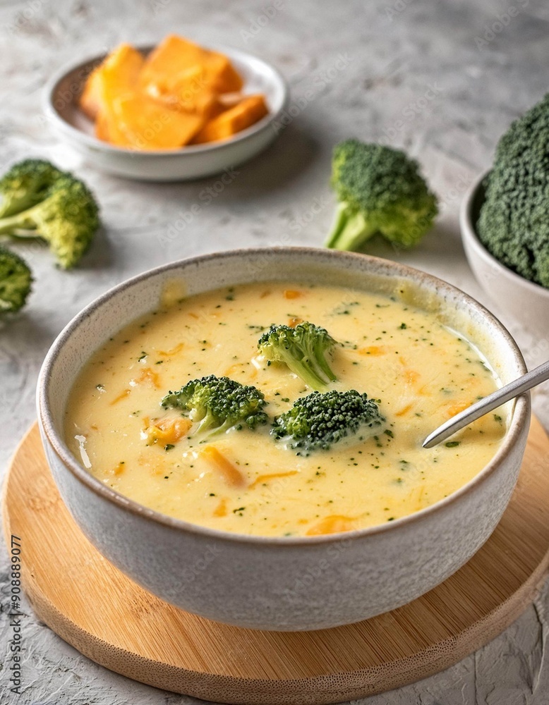 Bowl of broccoli and cheddar cheese soup Bowl of broccoli and cheddar cheese soup