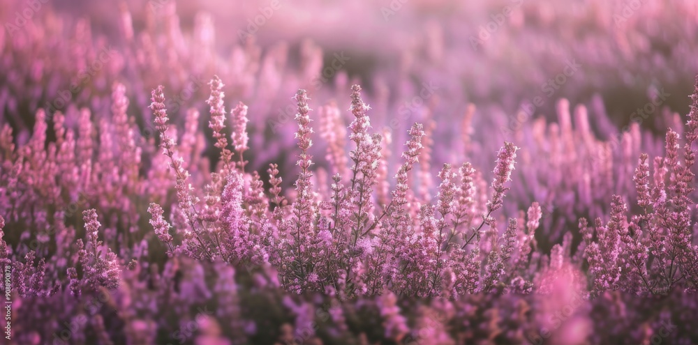 Obraz premium Serene Heather Fields. High detailed plain background
