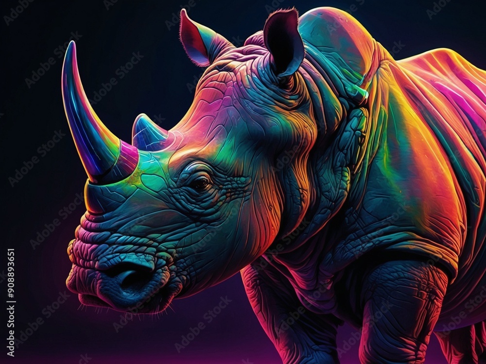 Obraz premium Abstract neon light Rhino wallpaper, glowing space background
