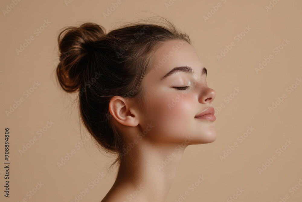 A close up of a girl's face with her eyes closed A close up of a girl's face with her eyes closed