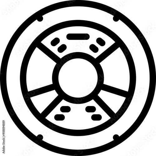 Simple black and white line art of a round manhole cover, symbolizing city utilities and access points