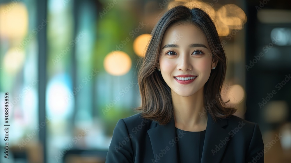 Smiling Businesswoman in Modern Office Environment Smiling Businesswoman in Modern Office Environment