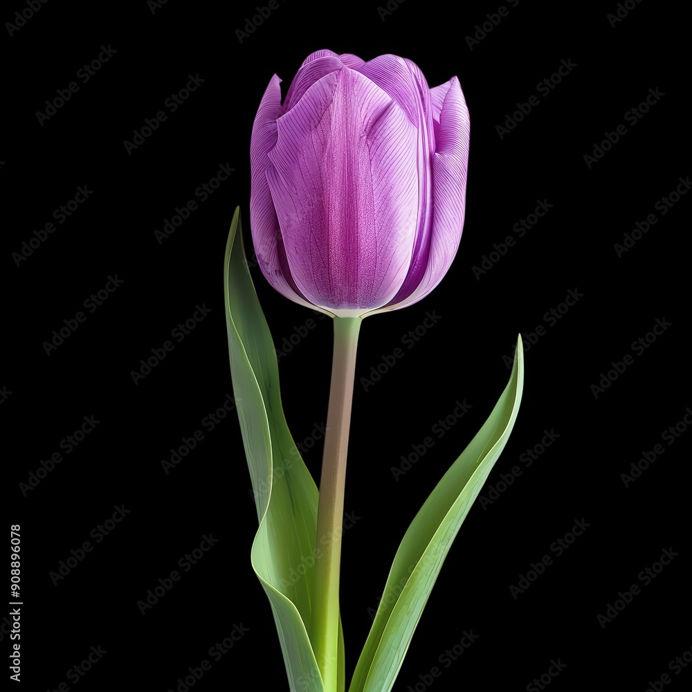Close-up of a single vibrant purple tulip against a black background, showcasing its natural beauty and delicate petals. Ideal for floral themes. Close-up of a single vibrant purple tulip against a black background, showcasing its natural beauty and delicate petals. Ideal for floral themes.
