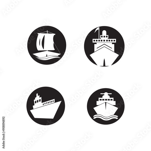Ship Logo, Ocean Transport Vector, And Cruise Ship, Cargo, Logistics, Sailing School, Speedboat