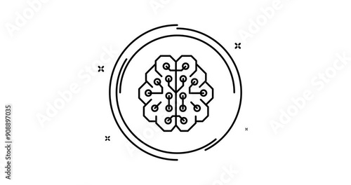 Ai brain animated outline icon with alpha channel. Artificial intelligence rotation appearance 4k motion design animation for web, mobile and ui design