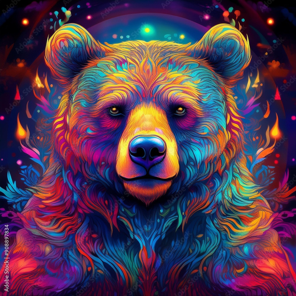 custom made wallpaper toronto digitalPsychadelic theme Bear. Spirit Animal totem guide illustration