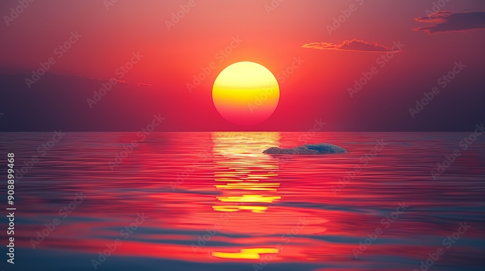 Majestic sunset over a calm ocean with vibrant red, orange, and yellow hues reflecting on the water. Majestic sunset over a calm ocean with vibrant red, orange, and yellow hues reflecting on the water.