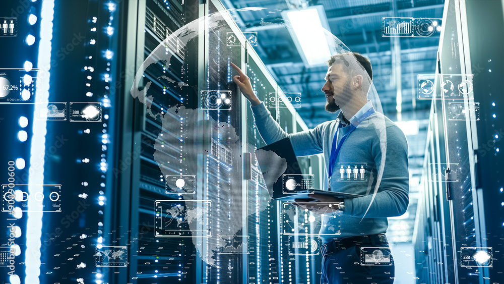 Data analysts working in server farm, advanced data technology Data analysts working in server farm, advanced data technology