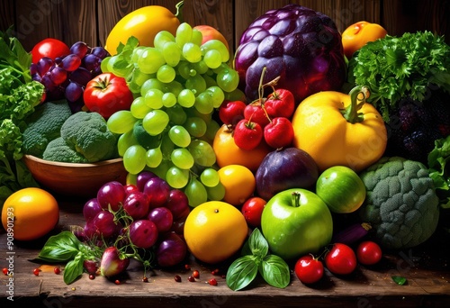 vibrant display colorful fruits vegetables under natural daylight showcasing freshness variety, organic, produce, healthy, nutrition, market, agriculture