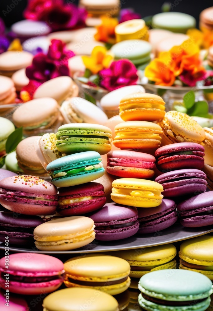 vibrant dessert showcase displaying colorful macarons enticing arrangement variety flavors textures, sweet, pastries, confections, gourmet, treat, sugar, cream vibrant dessert showcase displaying colorful macarons enticing arrangement variety flavors textures, sweet, pastries, confections, gourmet, treat, sugar, cream