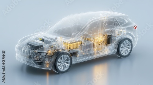 Transparent Electric Car with Internal Components Visible photo