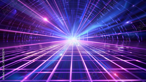 Wallpaper Mural A vibrant background features glowing grid lines in purple and blue, radiating light towards the center, creating a futuristic atmosphere Torontodigital.ca