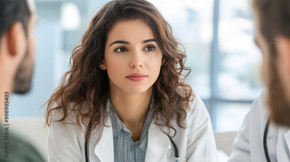 Young Female Doctor Consulting Patients in Office Young Female Doctor Consulting Patients in Office