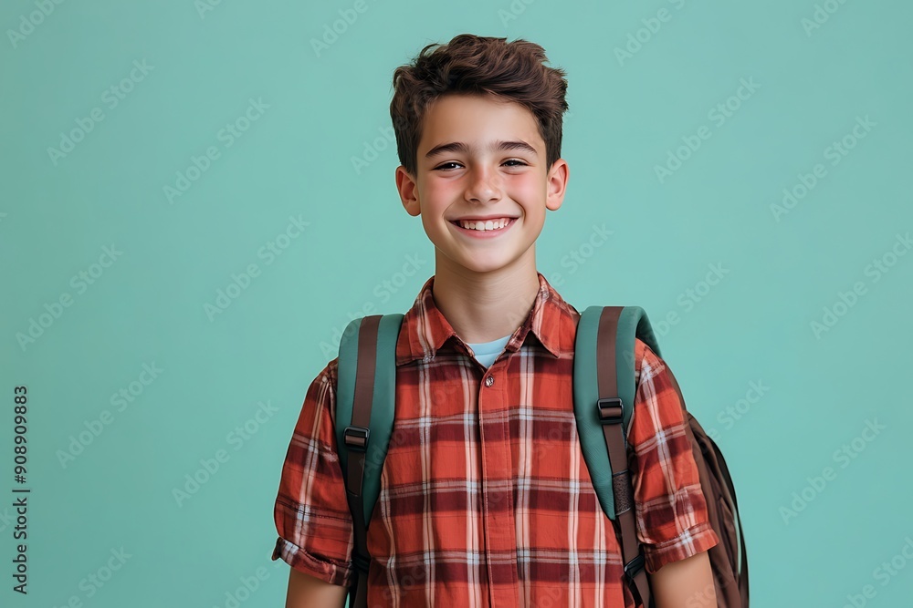 Smiling Student With Backpack Ready For School Against solid Background Smiling Student With Backpack Ready For School Against solid Background