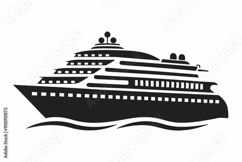 Big cruise ship clip art. Flat monochrome color  vector illustration,  black vector illustration