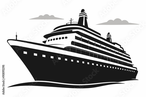 Big cruise ship clip art. Flat monochrome color  vector illustration,  black vector illustration