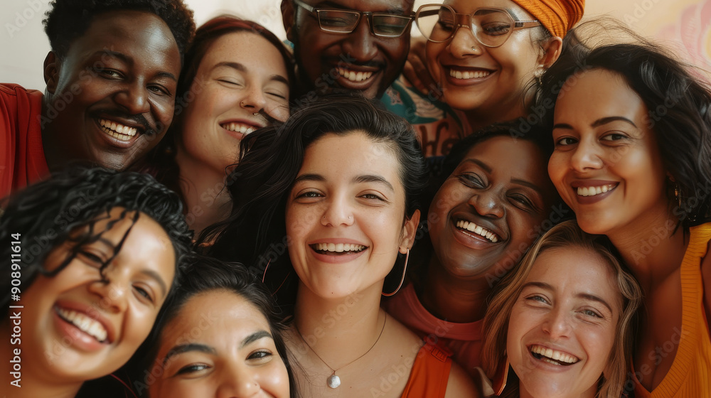 A diverse group of friends, joyous and closely huddled, sharing genuine smiles and laughter, highlighting the essence of camaraderie and happiness. A diverse group of friends, joyous and closely huddled, sharing genuine smiles and laughter, highlighting the essence of camaraderie and happiness.