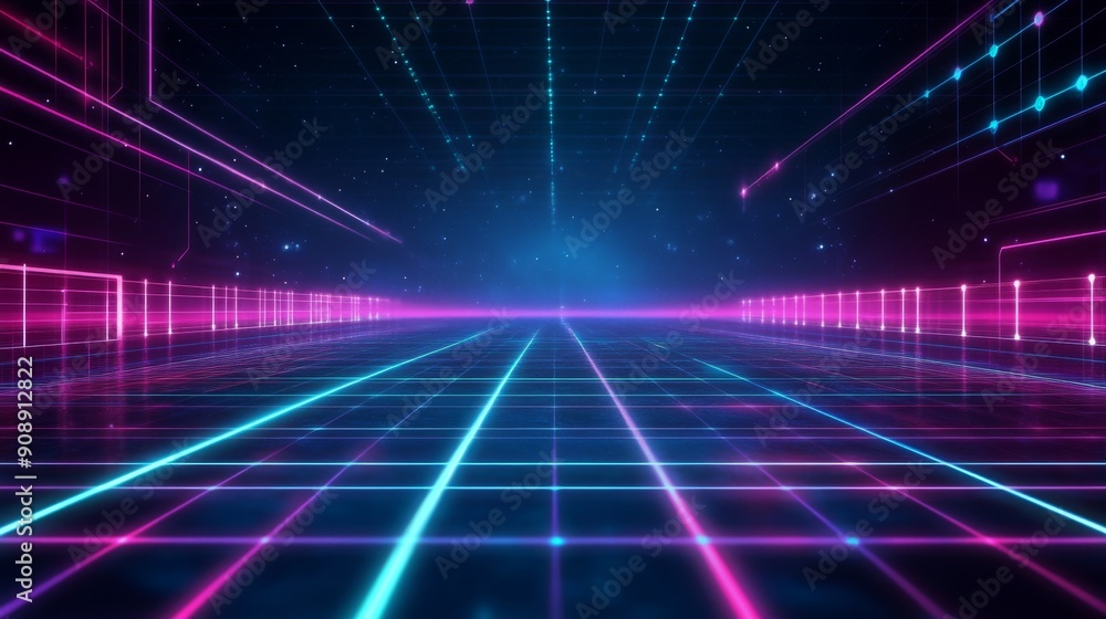 Futuristic Neon Grid Landscape with Glowing Lines Futuristic Neon Grid Landscape with Glowing Lines