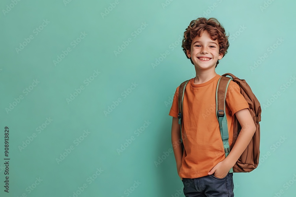 Smiling Student With Backpack Ready For School Against solid Background Smiling Student With Backpack Ready For School Against solid Background