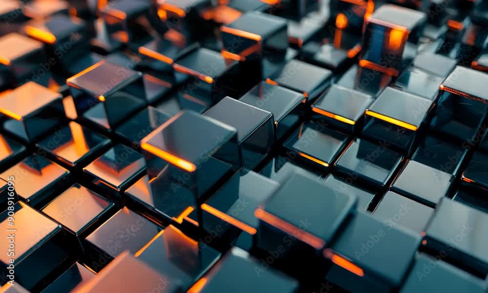Abstract Black Metal Cubes with Orange Glow Abstract Black Metal Cubes with Orange Glow