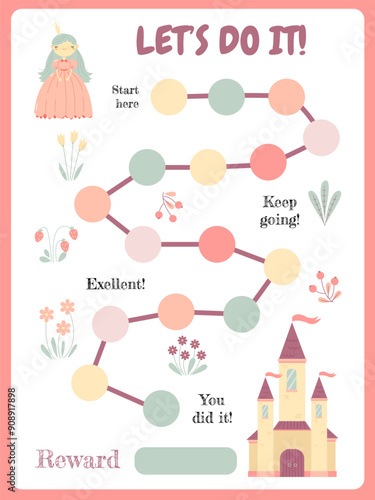 motivational game for children with a little princess castle and reward