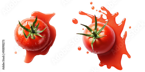 top view tomato with sauce isolated on transparent background