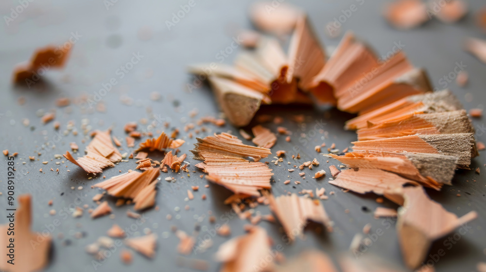 Close-up of pencil shavings scattered on a smooth surface, depicting creativity and the beauty of the art process. Close-up of pencil shavings scattered on a smooth surface, depicting creativity and the beauty of the art process.