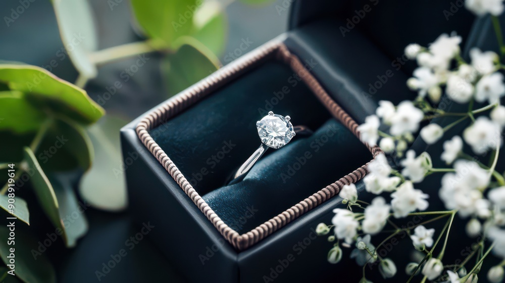 Diamond engagement ring in an elegant box, perfect for engagements and weddings. Diamond engagement ring in an elegant box, perfect for engagements and weddings.