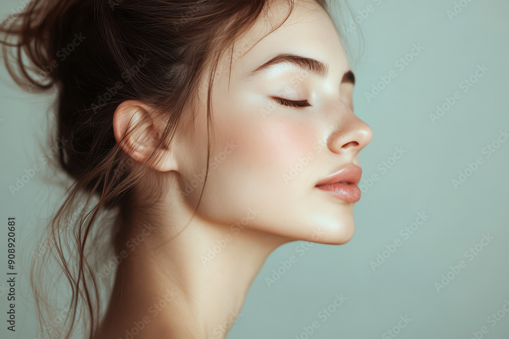A close up of a girl's face with her eyes closed