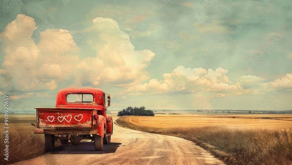 Red Truck On A Country Road Red Truck On A Country Road