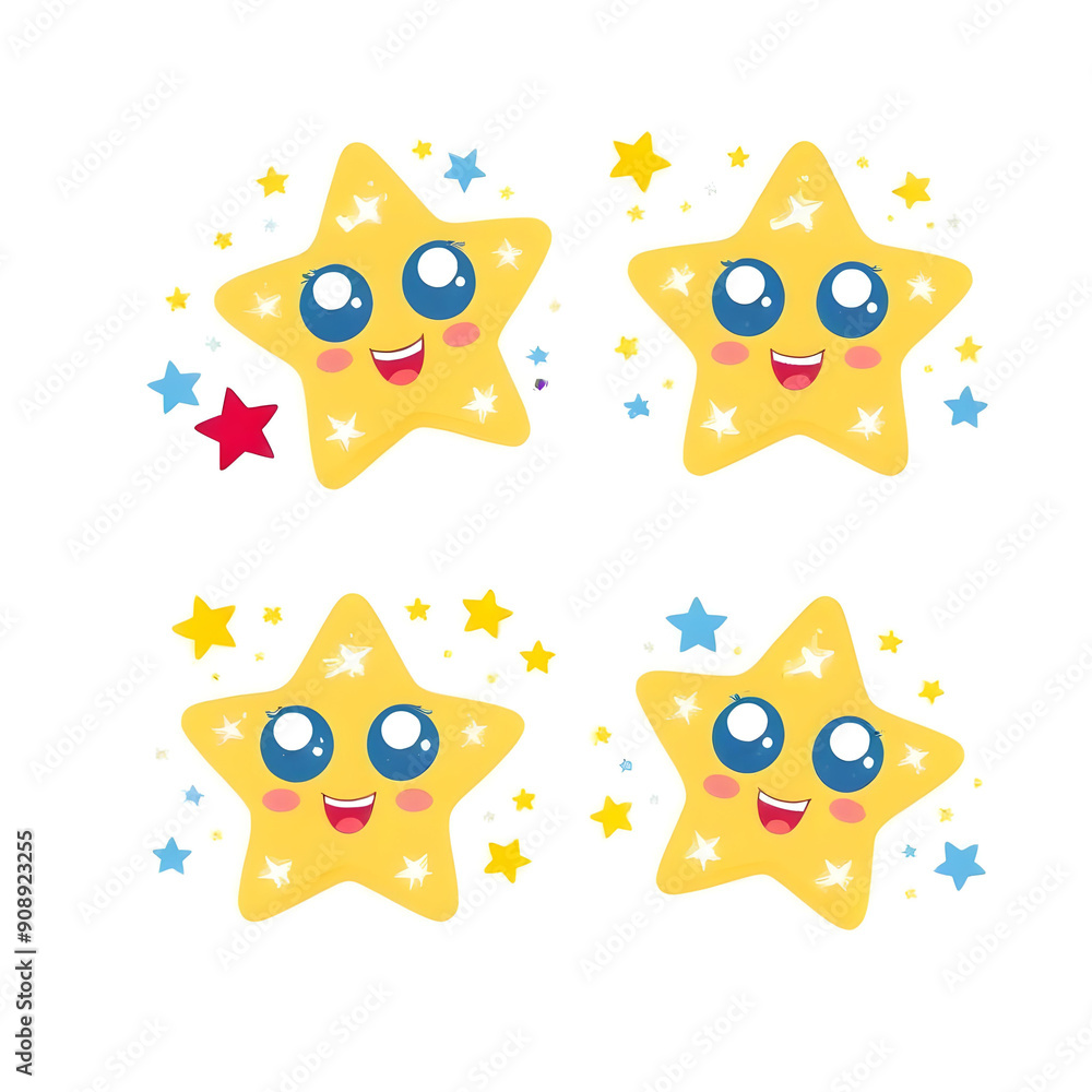 Cute yellow star characters with big eyes and colorful expressions 4 Cute yellow star characters with big eyes and colorful expressions 4