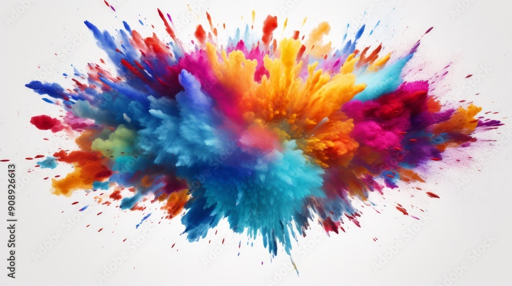 Explosion of colored powder on bright white background close up. Neural network ai generated art Explosion of colored powder on bright white background close up. Neural network ai generated art